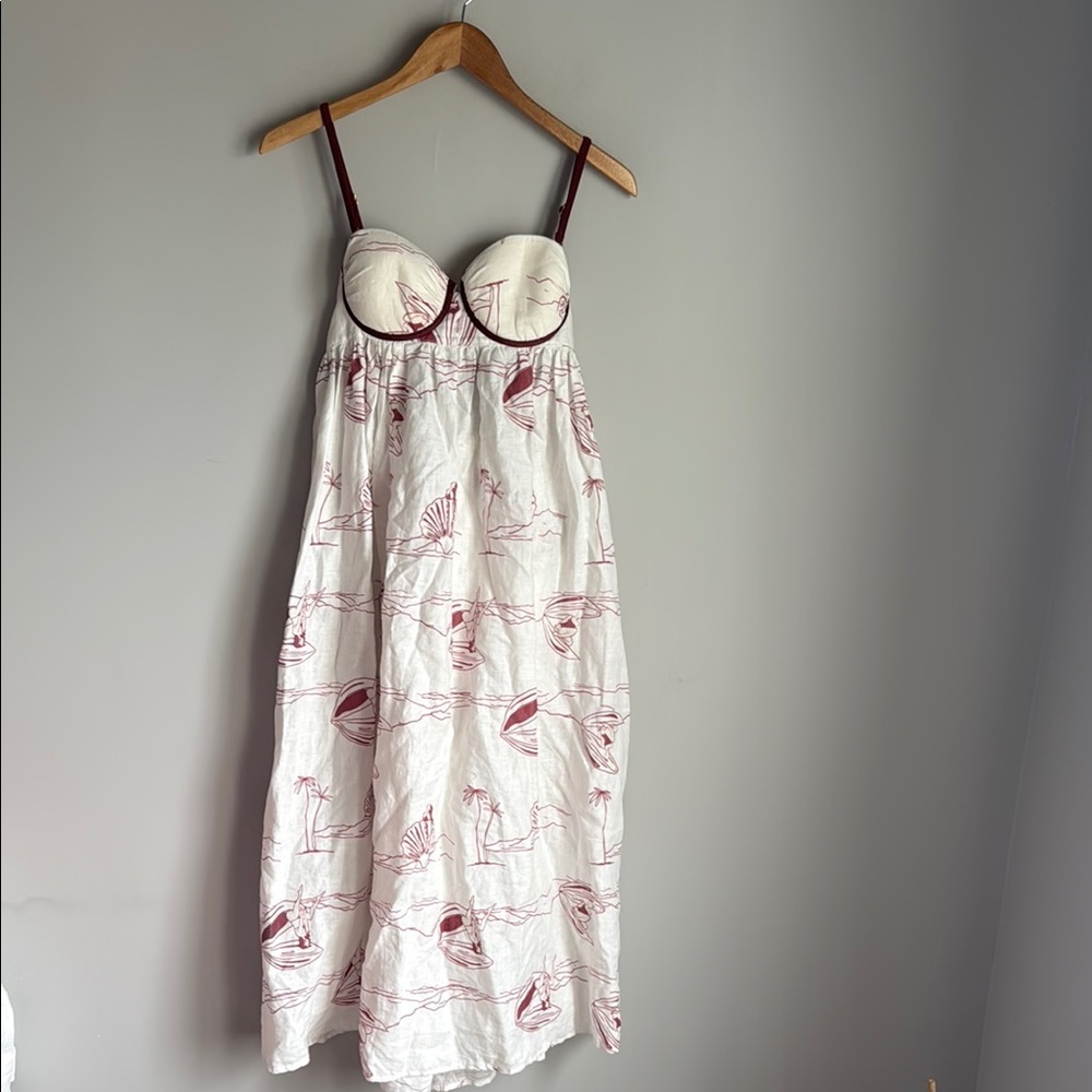 White and Burgundy Printed Midi Dress - Sleeveless Sundress